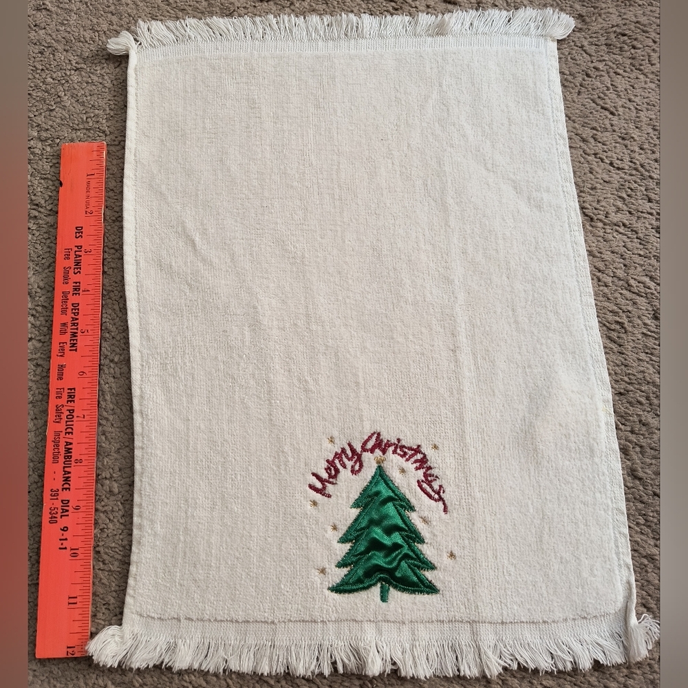 Merry Christmas hand towel, Tree, white, green, red